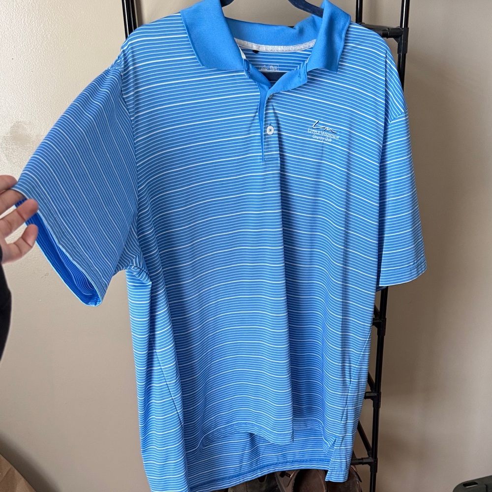 adidas Blue & White Striped Polo Shirt